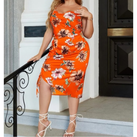 Plus size luxe floral print drawstring side cami dress - Picture 10 of 15